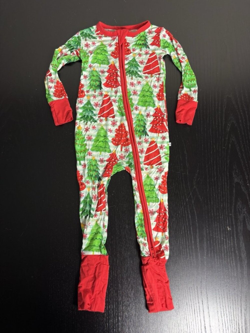 BIRDIE BEAN Baby 12-18M Christmas Tree Print One-Piece Bamboo Pajamas Unisex